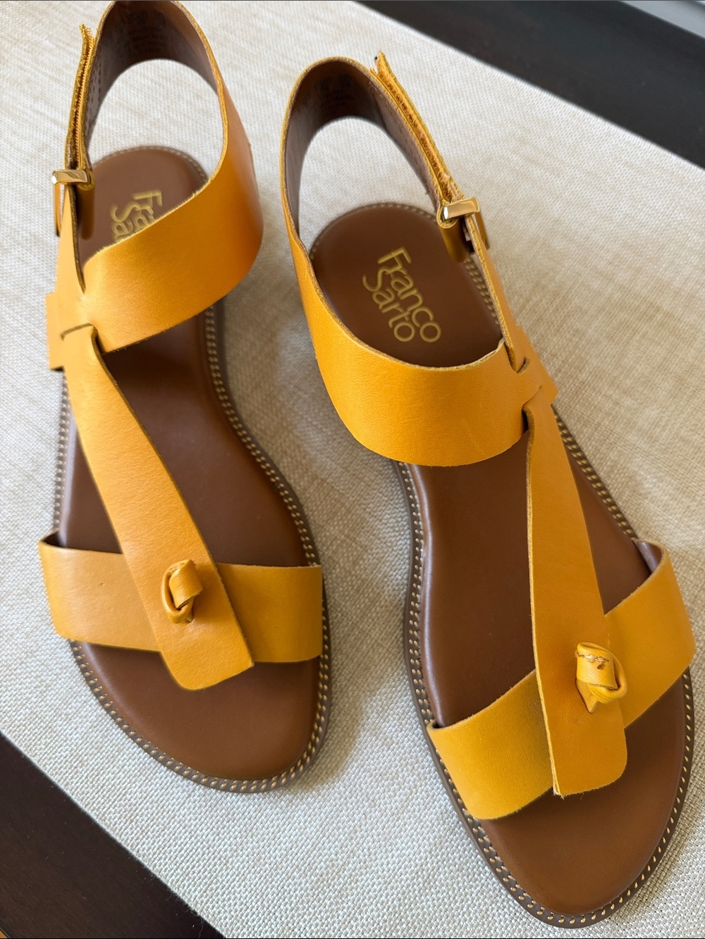 New Franco Sarto T-Strap Leather Sandals